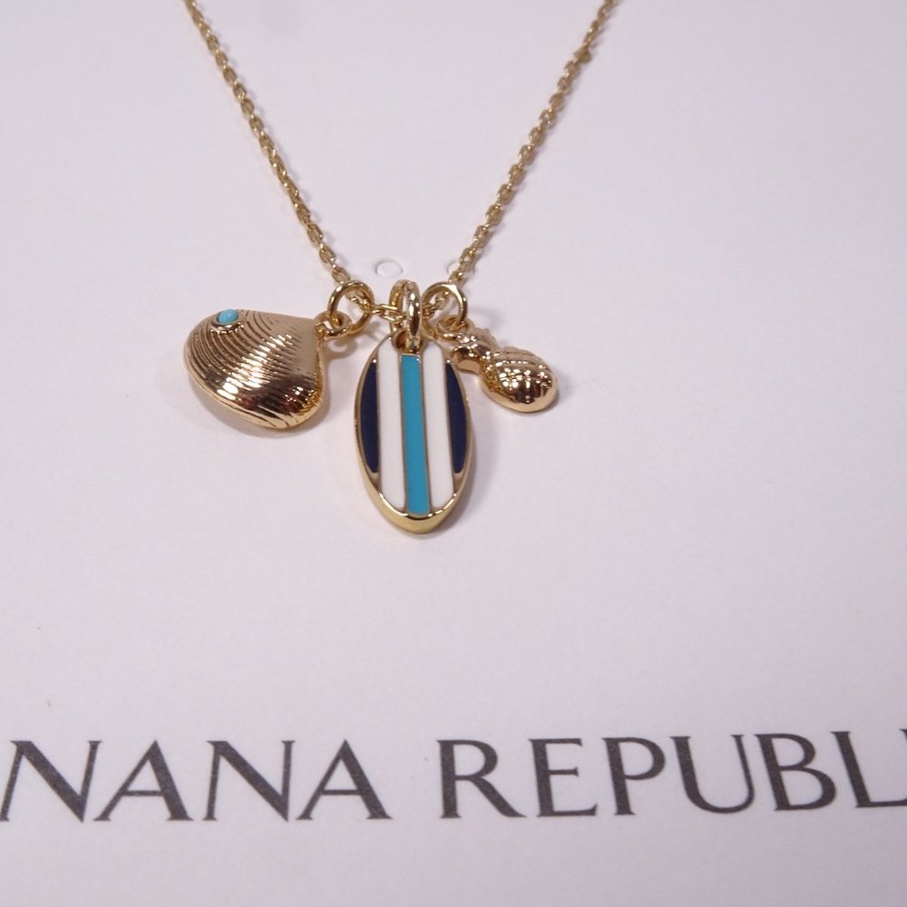 Banana Republic Enamel Striped Surfboard Charm Pendant Necklace NWT 48